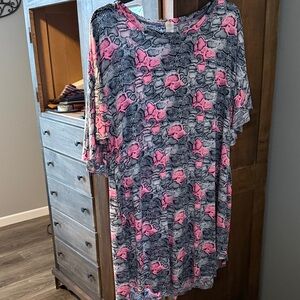 Stylish Pink and Gray  Snake Pattern Midi Dress w Bell Sleeve XXL NWT